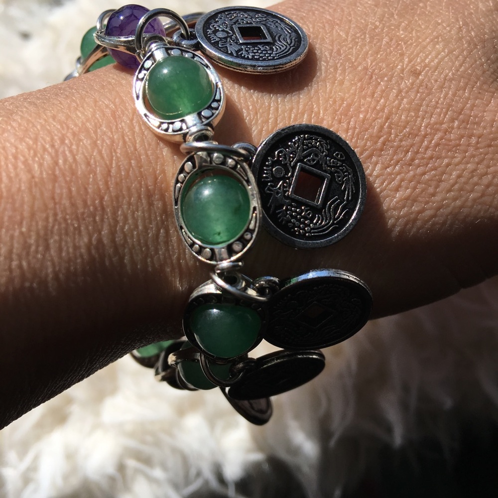 Green Aventurine and Purple Quartz Bracelet
